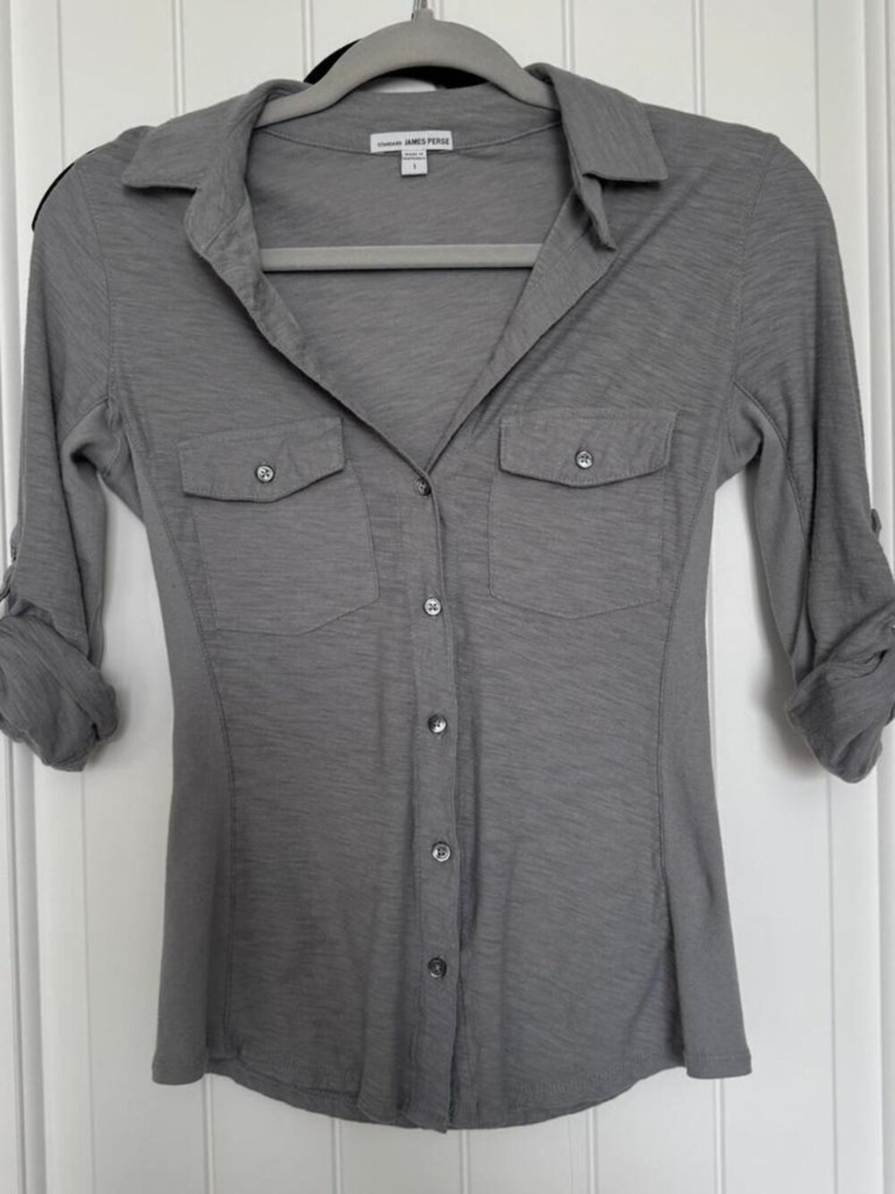 James Perse Roll Sleeve Button Down Top SIZE 1